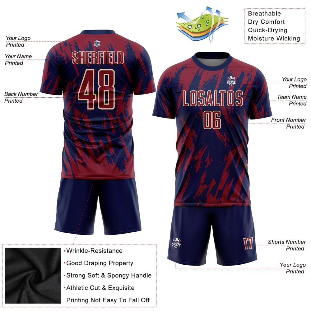Cream Uniform Jersey Custom Navy-City Crimson Sublimation Soccer