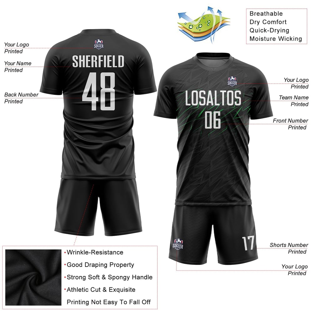 Soccer Black Custom Green Sublimation Jersey White-Neon Uniform