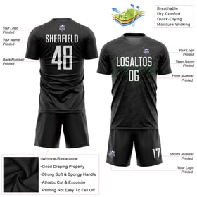 Soccer Black Custom Green Sublimation Jersey White-Neon Uniform