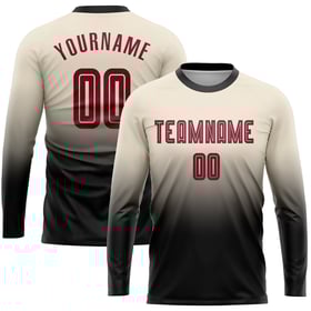Long Soccer Sublimation Sleeve Cream Crimson-Black Uniform Custom Jersey Fashion Fade