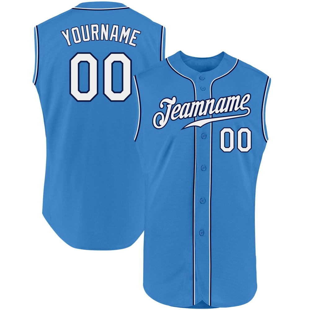 Baseball Jersey White-Navy Sleeveless Custom Blue Powder Authentic