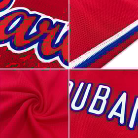 Camiseta retro personalizada de béisbol auténtica de punto acanalado en blanco y rojo rey