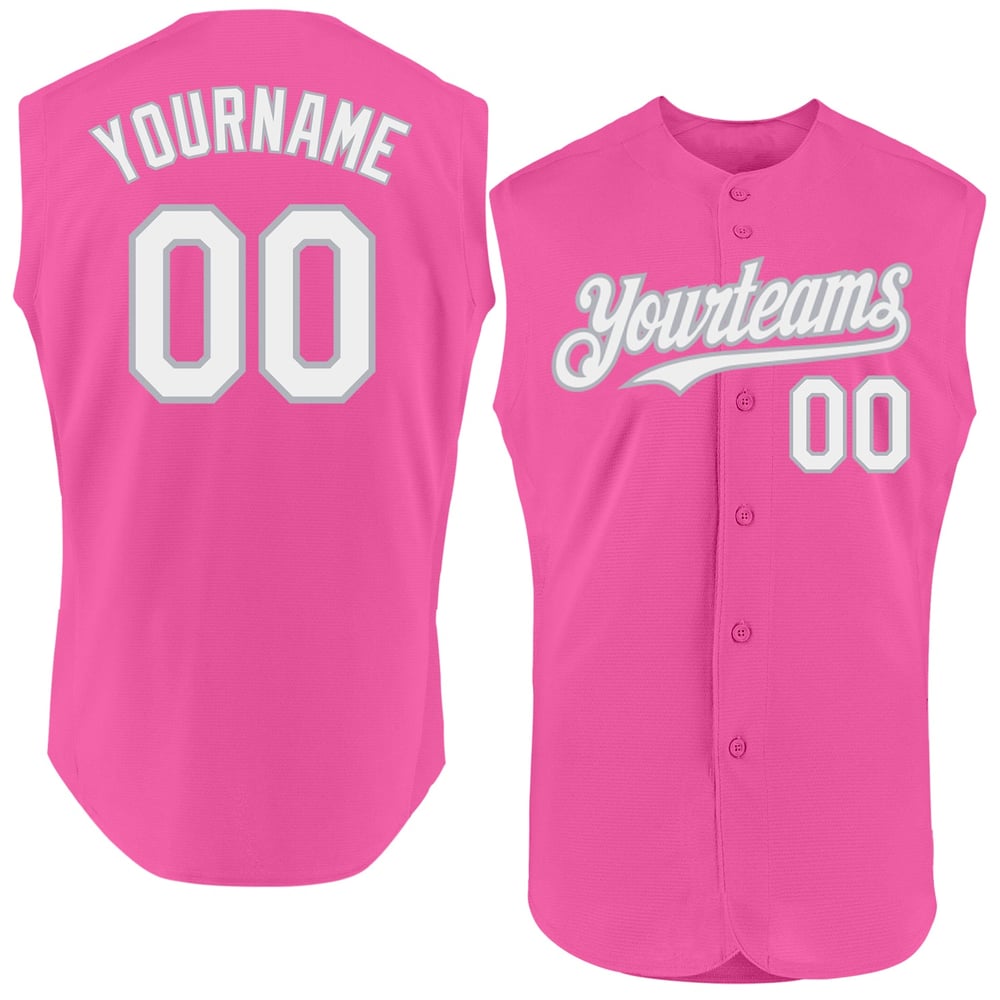 White-Gray Baseball Authentic Pink Sleeveless Custom Jersey