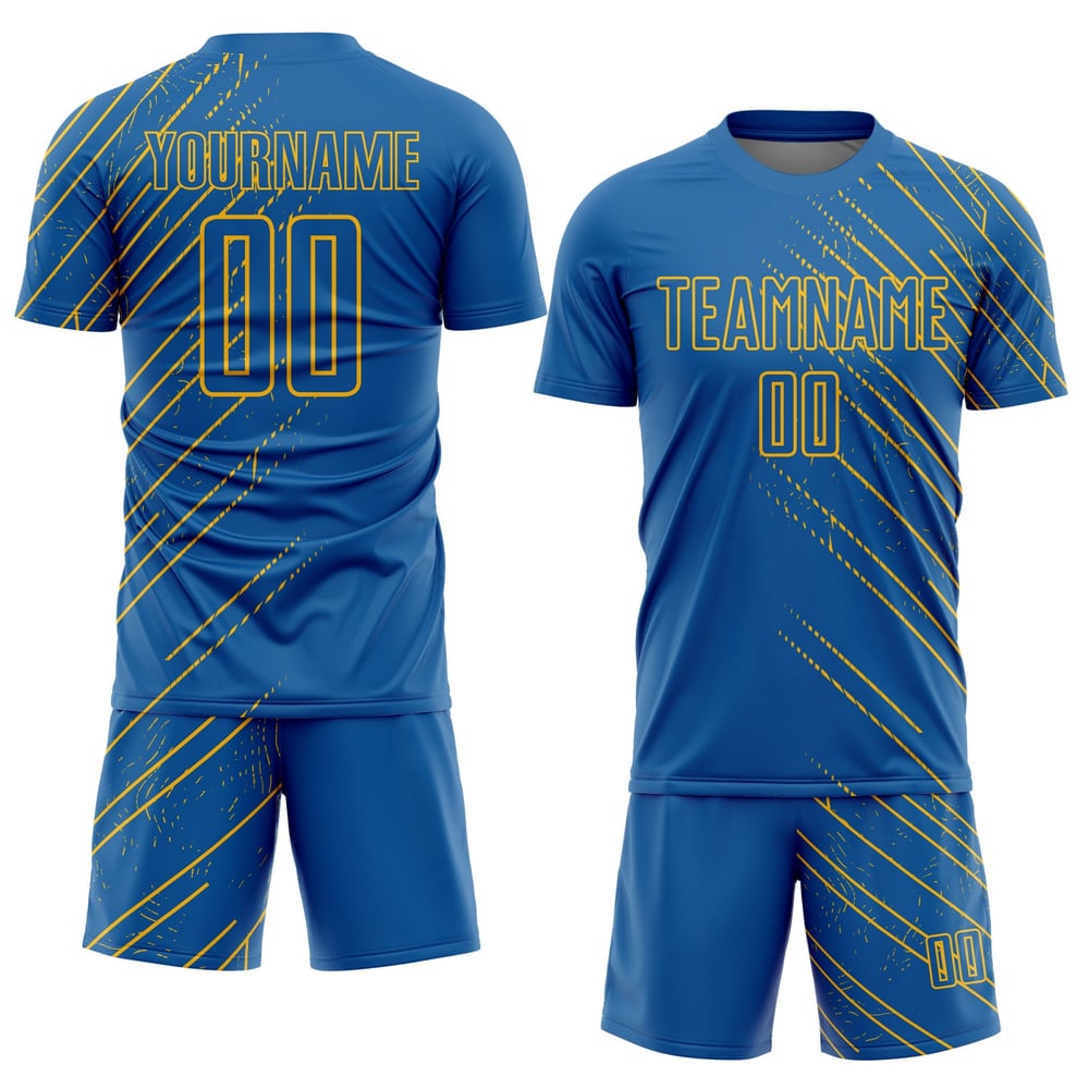 Jersey Lines Uniform Sublimering Guld Anpassad Fotboll Blå