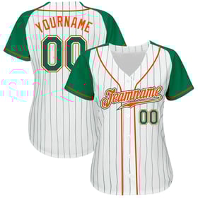 Maglia da baseball autentica Kelly Green-Arancia personalizzata, a righe bianche e maniche Kelly