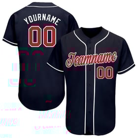 Camiseta de béisbol azul marino roja y blanca personalizada