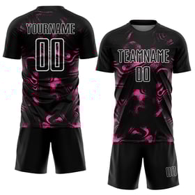 Sublimationstrikot Abstrakt Liquid Schwarz Uniform Pink-Weiß Fußball Custom