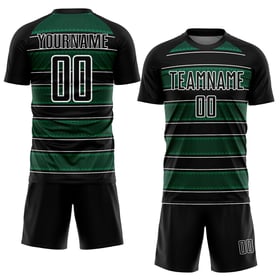 Camiseta de fútbol personalizada con sublimación de líneas y formas geométricas en verde Kelly y blanco, color negro
