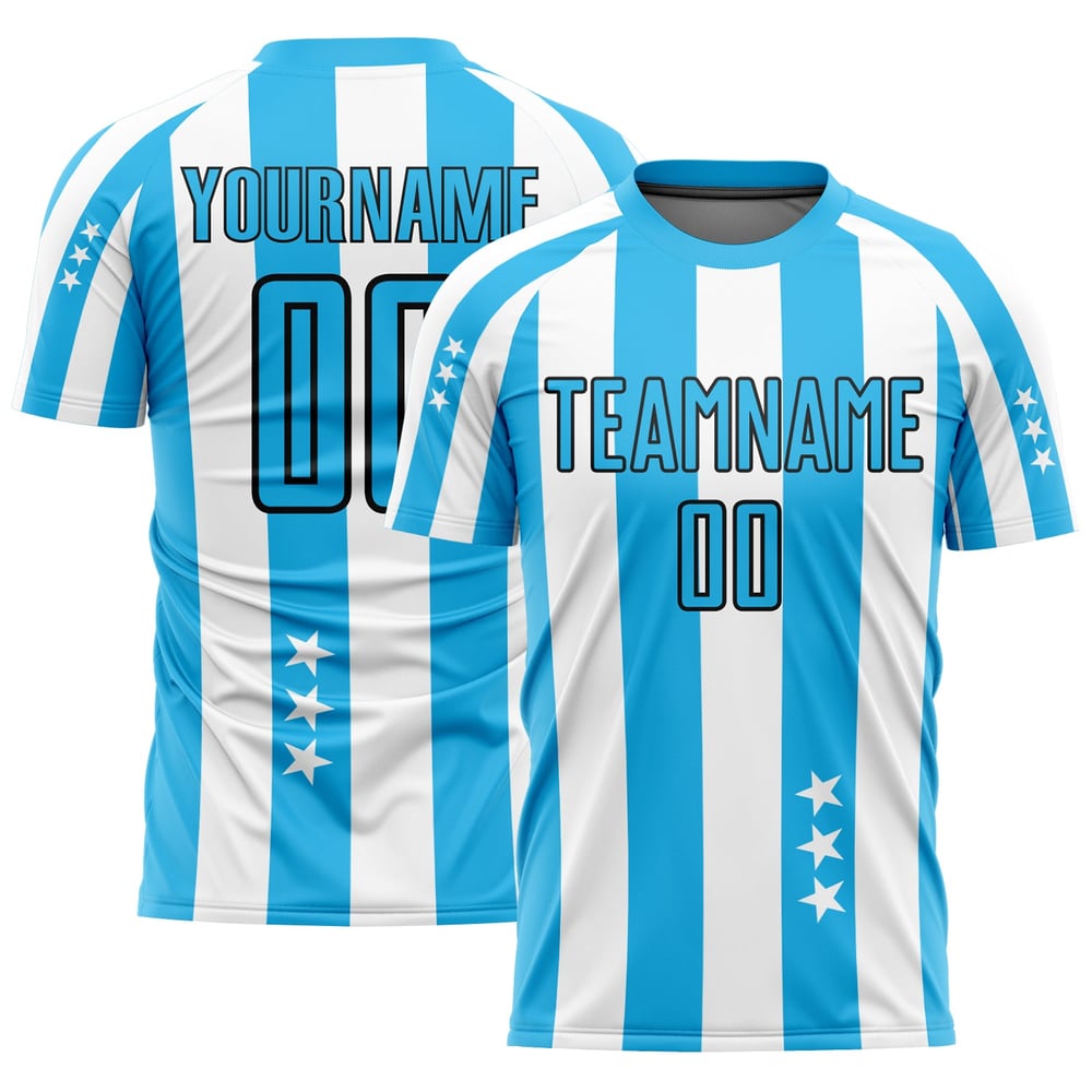 And Jersey White Sky Uniform Squares Soccer Custom Blue-Black Stars Sublimation