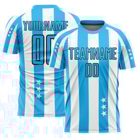 And Jersey White Sky Uniform Squares Soccer Custom Blue-Black Stars Sublimation