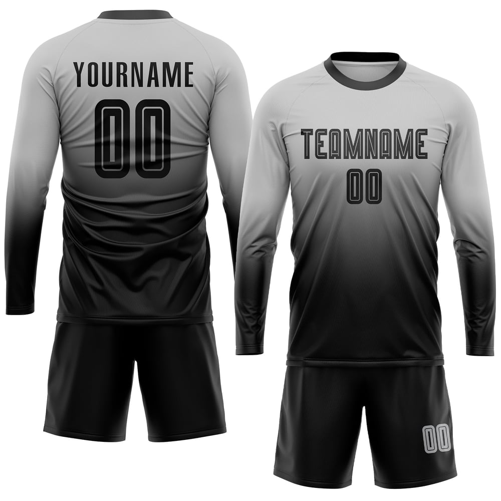 Custom Soccer Black Fashion Sublimation Fade Jersey Uniform Gray