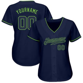 Camiseta de béisbol auténtica personalizada azul marino, verde y azul marino neón