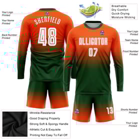 Soccer Orange Sleeve Fade Long Uniform Fashion Jersey White-Green Sublimation Custom