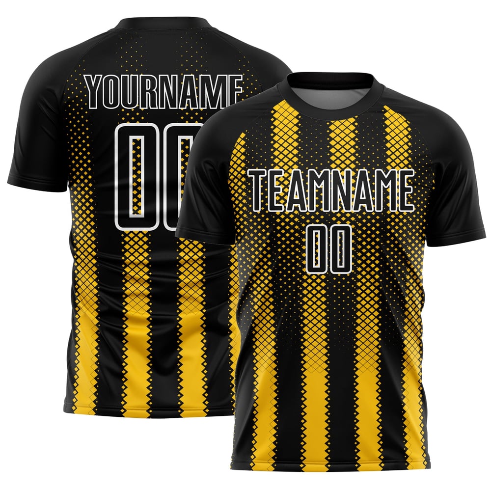 Benutzerdefinierte Sublimation Fußball Geometrische Trikot Uniform Form Schwarz Gelb-Weiß