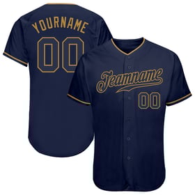 Camiseta de béisbol personalizada dorada auténtica de la Marina de guerra azul marino-vieja