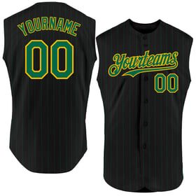 Pinstripe Gold Sleeveless Black Green Baseball Custom Jersey Kelly Authentic