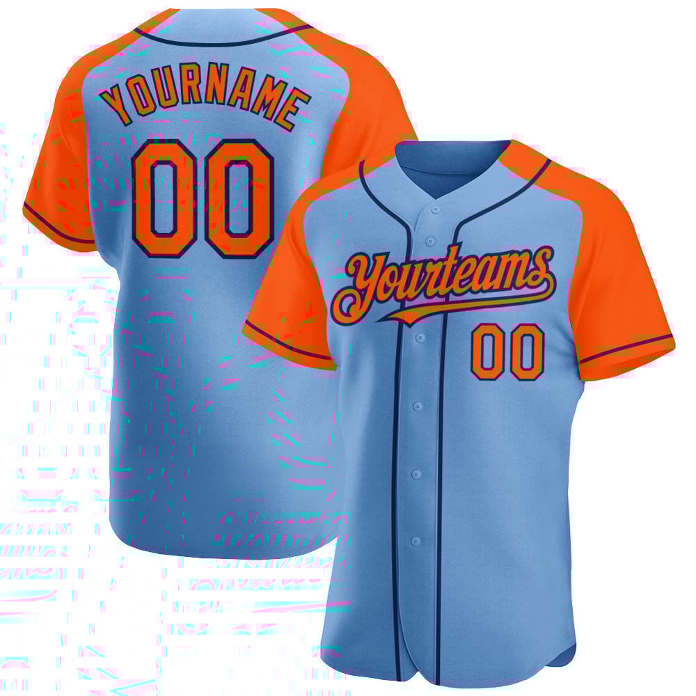 Authentic Baseball Custom Jersey Raglan Orange-Navy Light Blue Sleeves