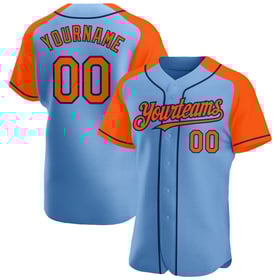 Authentic Baseball Custom Jersey Raglan Orange-Navy Light Blue Sleeves