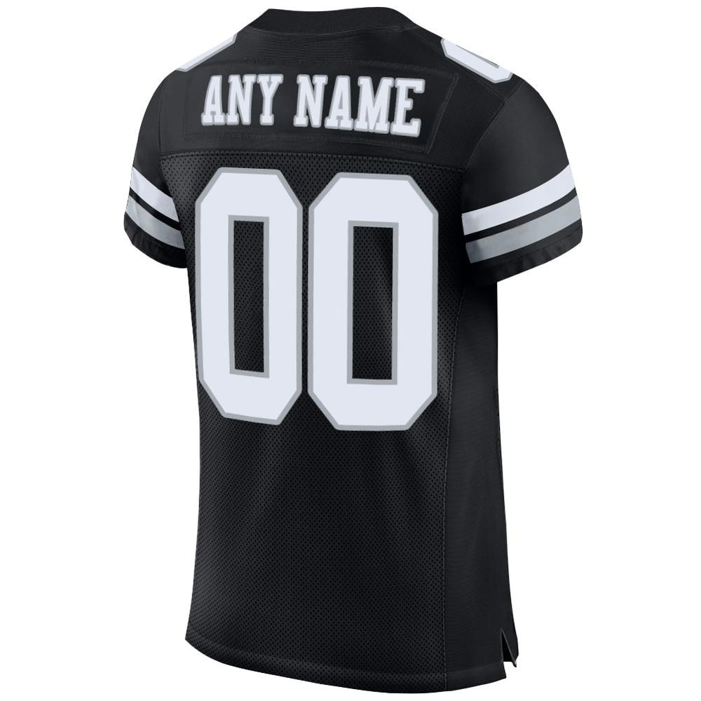 White-Silver Authentic Custom Black Mesh Jersey Football