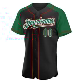 Green-Red Jersey Authentic Raglan Sleeves Black Baseball Custom Kelly