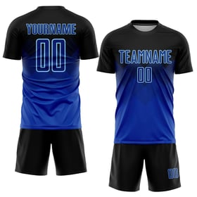 Maglia da calcio personalizzata con stampa sublimatica nera royal-azzurra