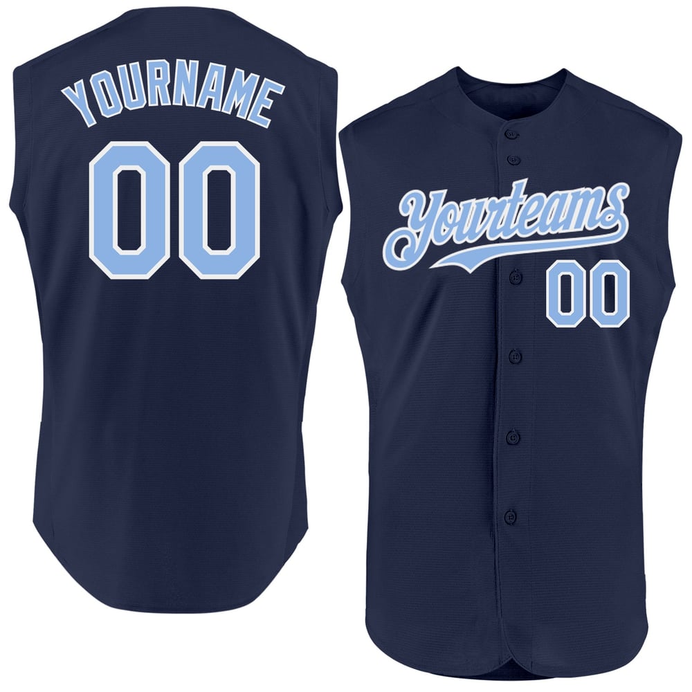 Jersey Custom Blue-White Navy Baseball Authentic Light Sleeveless