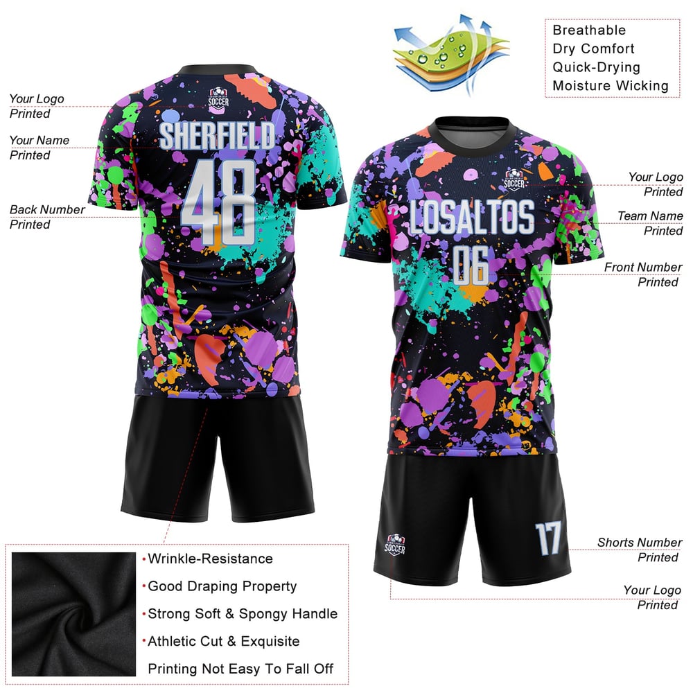 Soccer White-Light Pattern Uniform Jersey Sublimation Graffiti Custom Blue