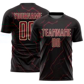 Maglia da calcio personalizzata con stampa sublimatica Black Lightning, colore cremisi-crema