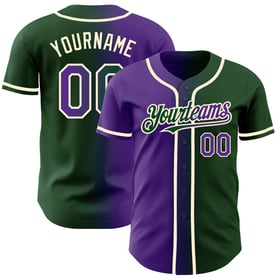 Camiseta de béisbol morada-crema personalizada, moda, degradado, auténtico, verde