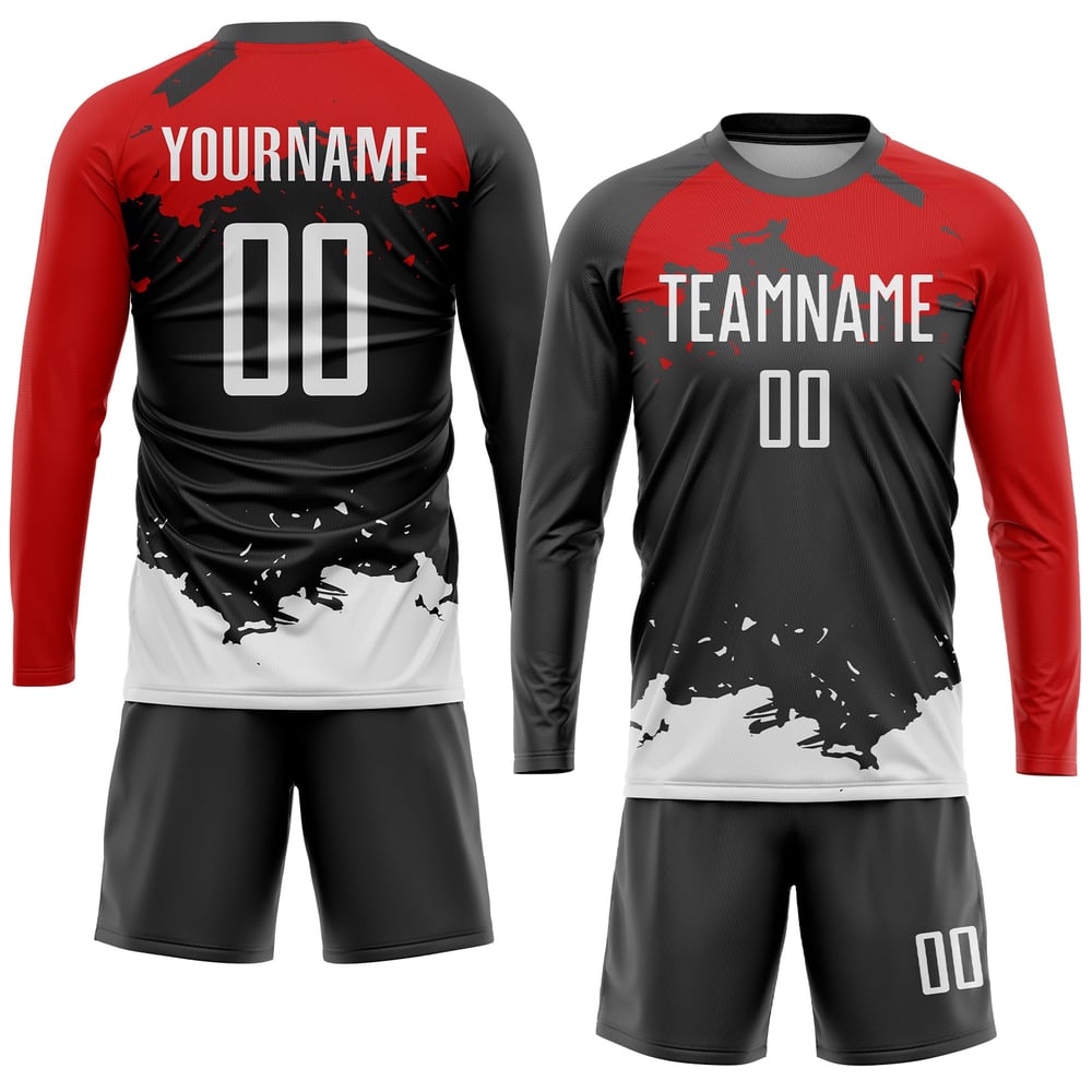 Jersey White-Red Uniform Black Sublimation Soccer Custom