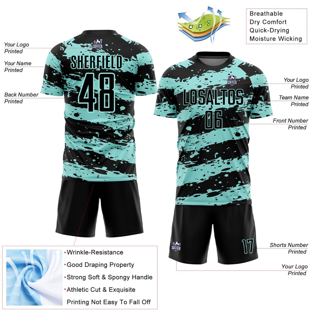 Splash Sublimation Soccer Black Uniform Ice Custom Blue Jersey