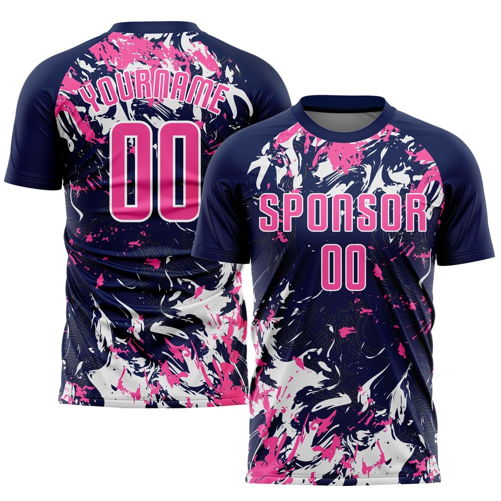 Uniform Jersey Custom Soccer Navy Pink-White Sublimation