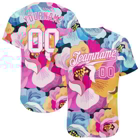 Maglia da baseball bianca e rosa con fiori 3D, motivo rosa autentico personalizzato