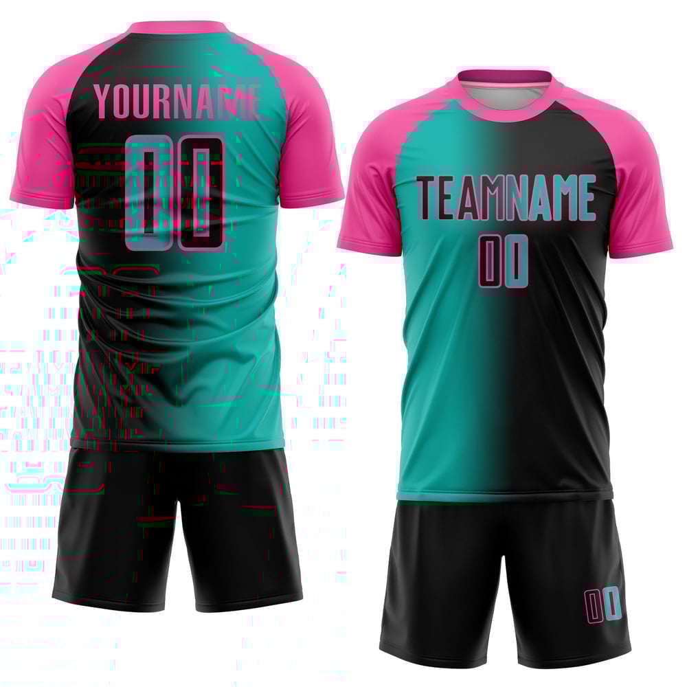 Uniform Sublimation Schwarz Gradienten Jersey Fußball Aqua-Pink Mode Custom