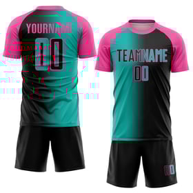 Uniform Sublimation Schwarz Gradienten Jersey Fußball Aqua-Pink Mode Custom