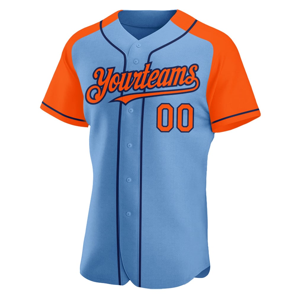 Authentic Baseball Custom Jersey Raglan Orange-Navy Light Blue Sleeves