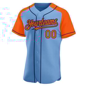 Authentic Baseball Custom Jersey Raglan Orange-Navy Light Blue Sleeves