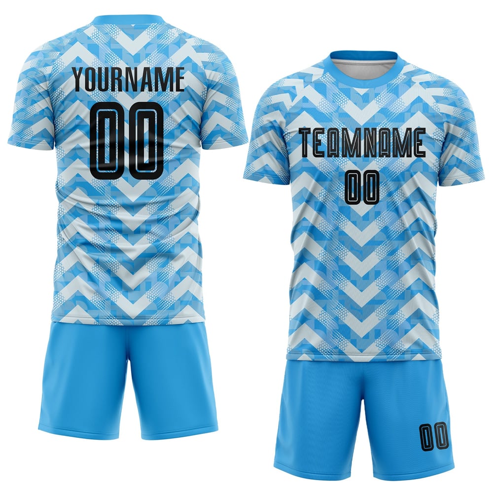 Maillot de football personnalisé à domicile, bleu clair, noir et blanc, sublimation