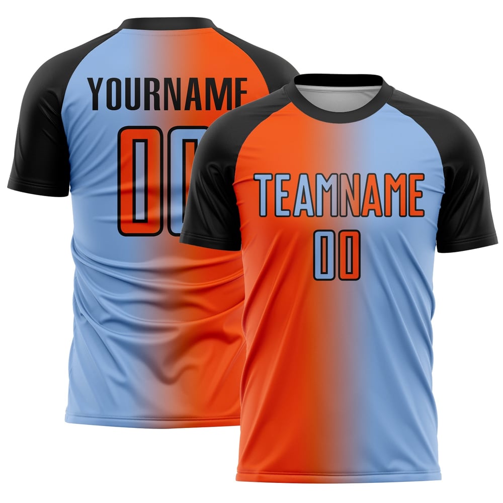 Gradient Sublimation Orange-Schwarz Blau Uniform Mode Licht Fußball Jersey Custom