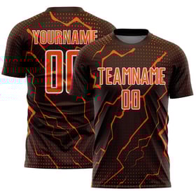 Maglia arancione-bianca Lightning Sublimazione Uniforme Marrone Calcio Sport Personalizzato