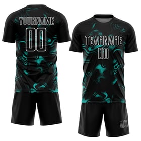 Fußball Abstrakt Aqua-Weiß Custom Liquid Black Uniform Sublimation Jersey