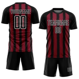 Camiseta de fútbol personalizada con sublimación de líneas blancas y negras carmesí