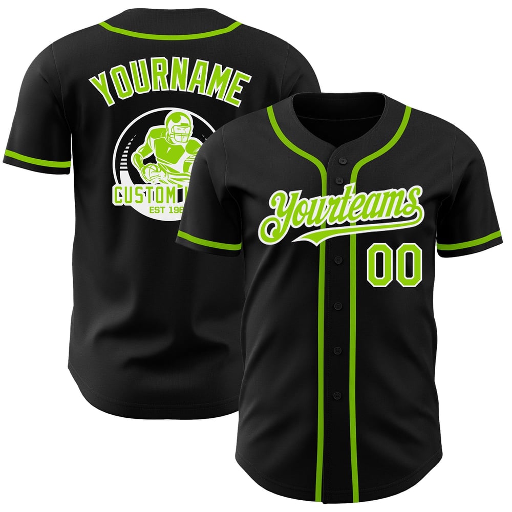 Maglia da baseball personalizzata autentica verde-bianca, nera neon