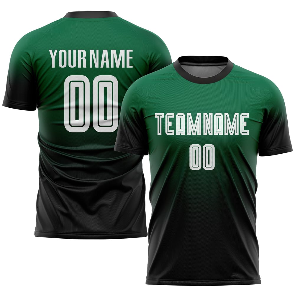 Custom Kelly Green Sublimation White-Black Jersey Soccer Fashion Uniform Fade