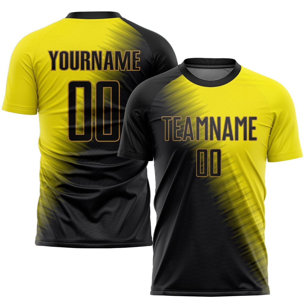 Soccer Sublimation Uniform Custom Black-Old Gold Gold Jersey