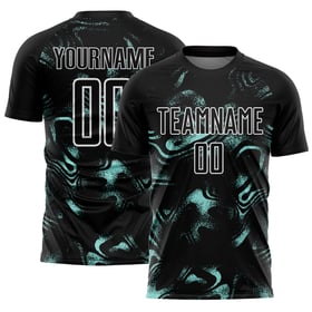Benutzerdefinierte abstrakte Uniform Fußball Sublimation Liquid Ice Schwarz Trikot Blau-Weiß