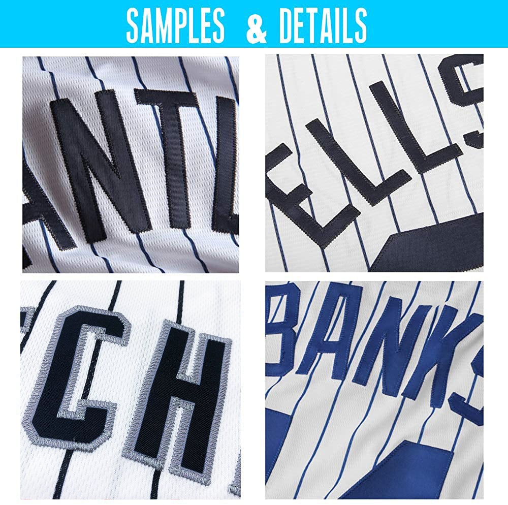 Camiseta de béisbol blanca a rayas azul real y roja personalizada auténtica azul real