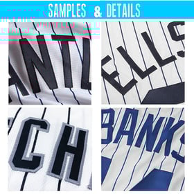 Camiseta de béisbol blanca a rayas azul real y roja personalizada auténtica azul real