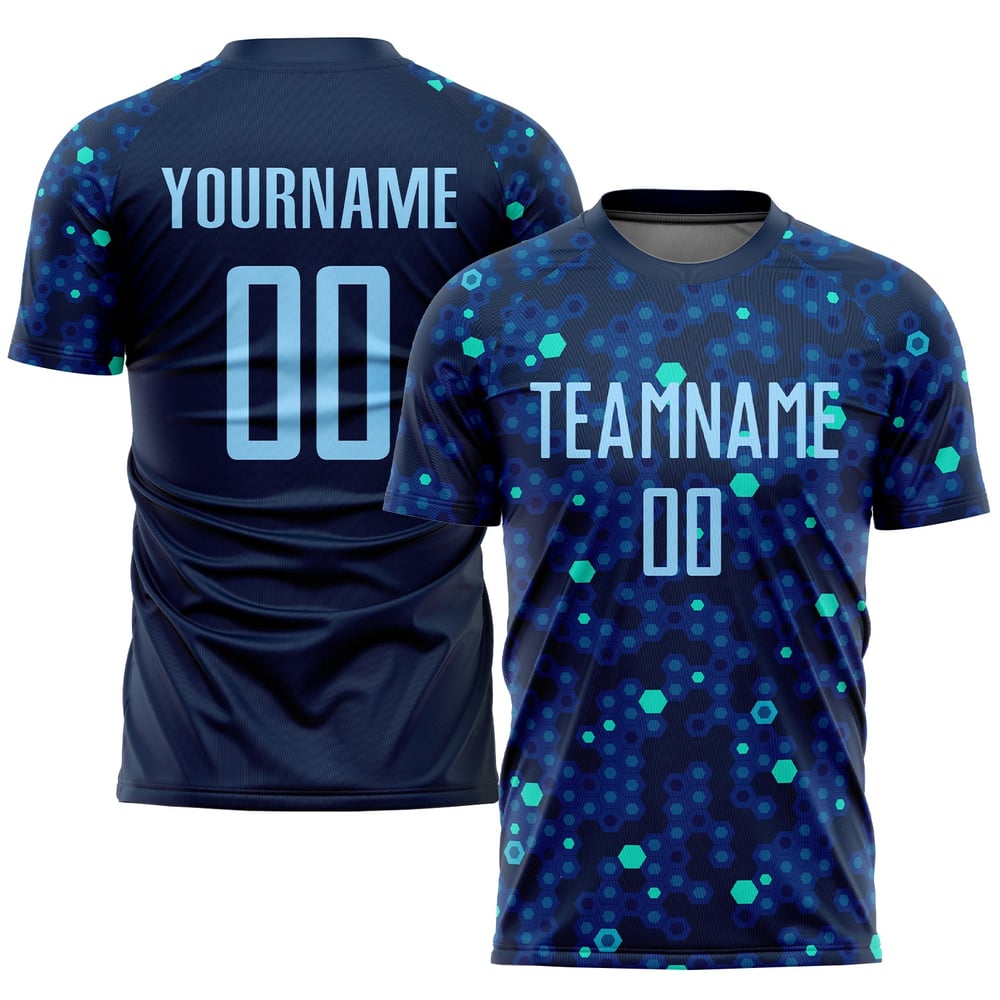 Uniforme de fútbol personalizado con camiseta ligera de sublimación azul marino real