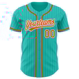 Camiseta de béisbol blanca auténtica con rayas color aguamarina personalizada y naranja